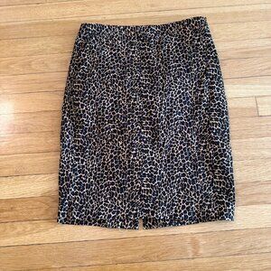 J Crew leopard print pencil skirt (mid-length, size 2, slit in back) NEW